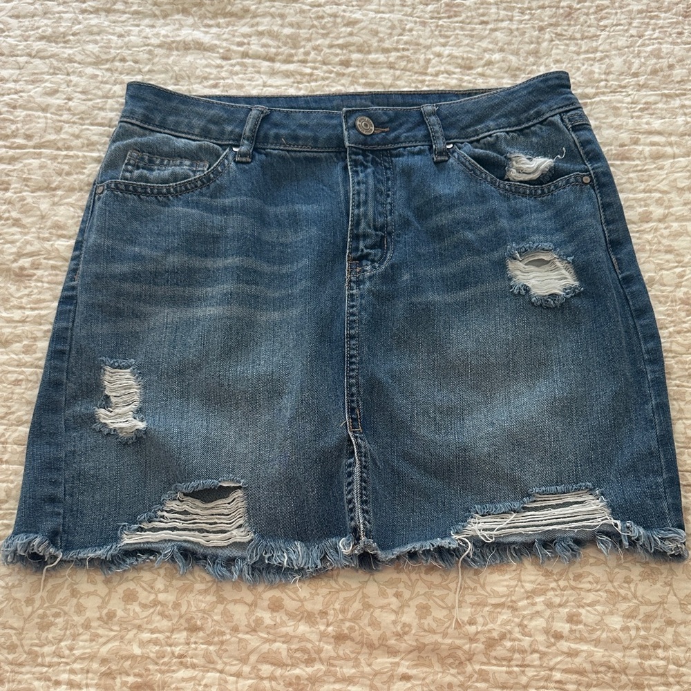 Rewash Blue Distressed Mini Skirt